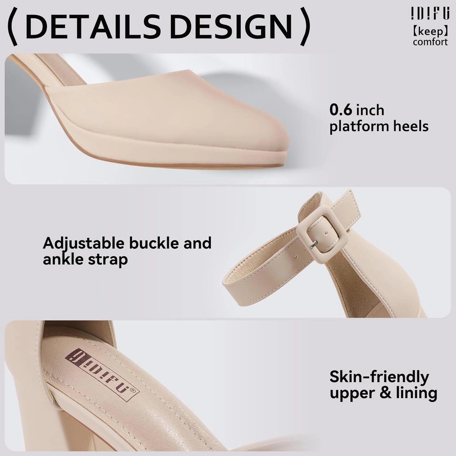IDIFU IN3 Women's Chunky Block Heels Dress Shoes for Women - Dressy Wedding Bridal Prom Shoes - Pointed Toe Ankle Strap Comfortable Short Thick Heels
