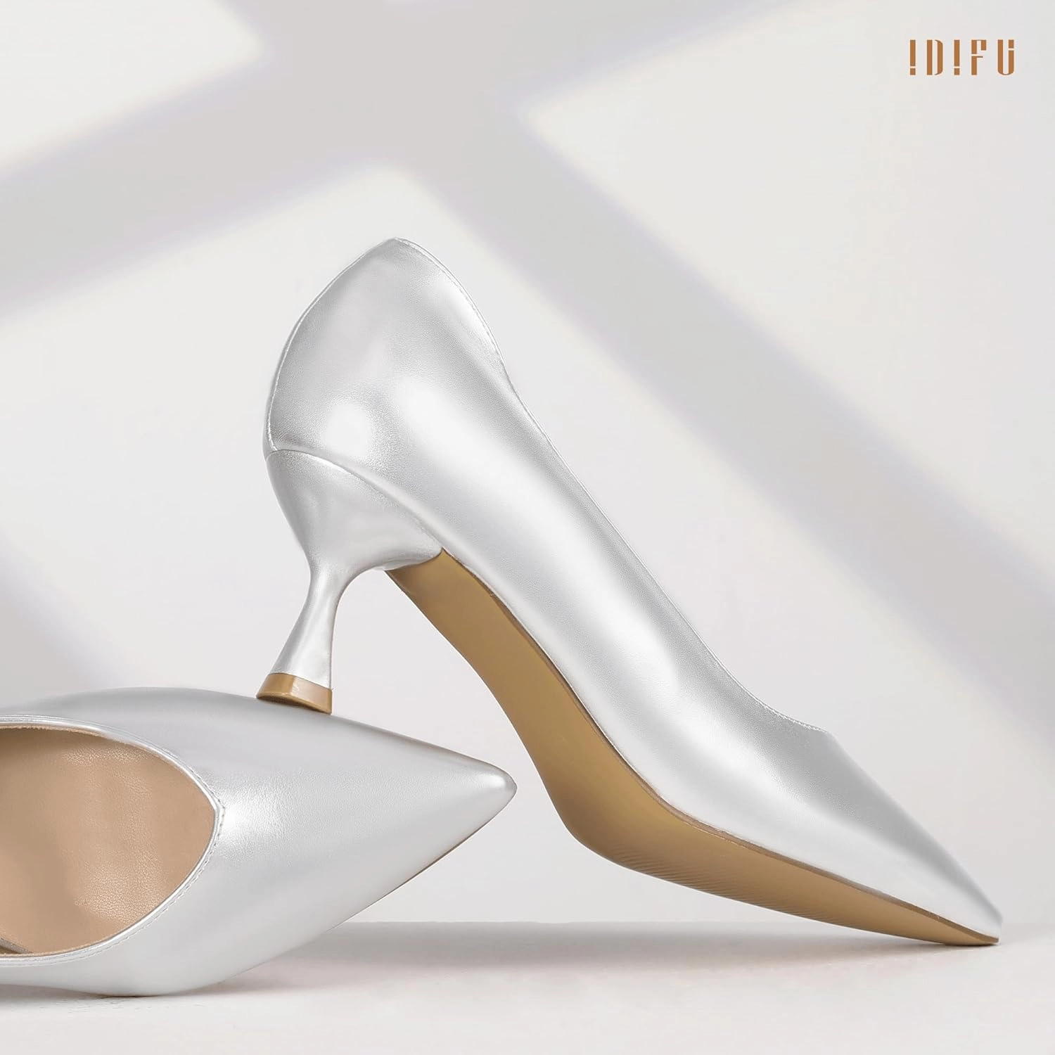 IDIFU IN3 Women's Pumps Kitten Closed Toe Heels Low Pointed Toe Heels Wedding Bridal Office Formal Work Prom Dress Shoes for Women Comfortable Dressy Trendy Cute Pumps Shoes