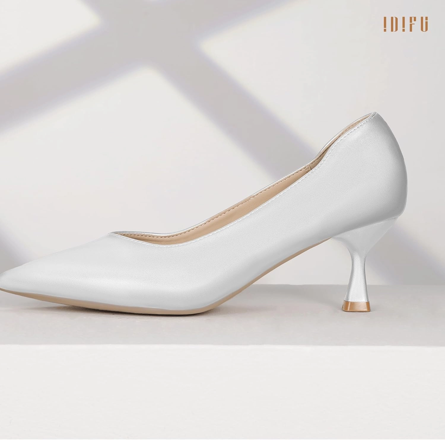 IDIFU IN3 Women's Pumps Kitten Closed Toe Heels Low Pointed Toe Heels Wedding Bridal Office Formal Work Prom Dress Shoes for Women Comfortable Dressy Trendy Cute Pumps Shoes