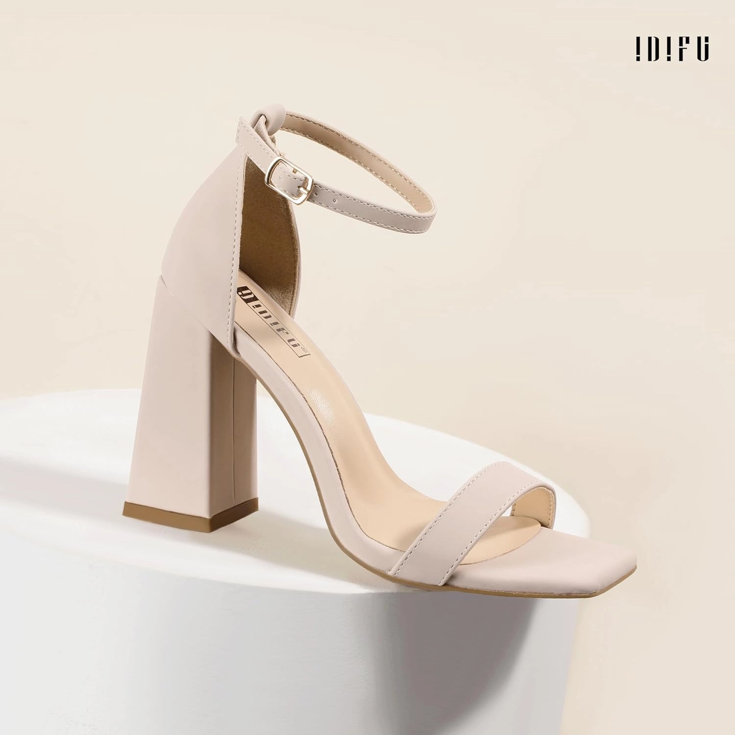 IDIFU IN4 Chunky High Heels for Women Block Thick Square Open Toe Ankle Strap Heeled Sandals Wedding Bride Prom Dance Graduation Dress Shoes Comfortable Sexy Cute Trendy Summer Casual Dressy Heels
