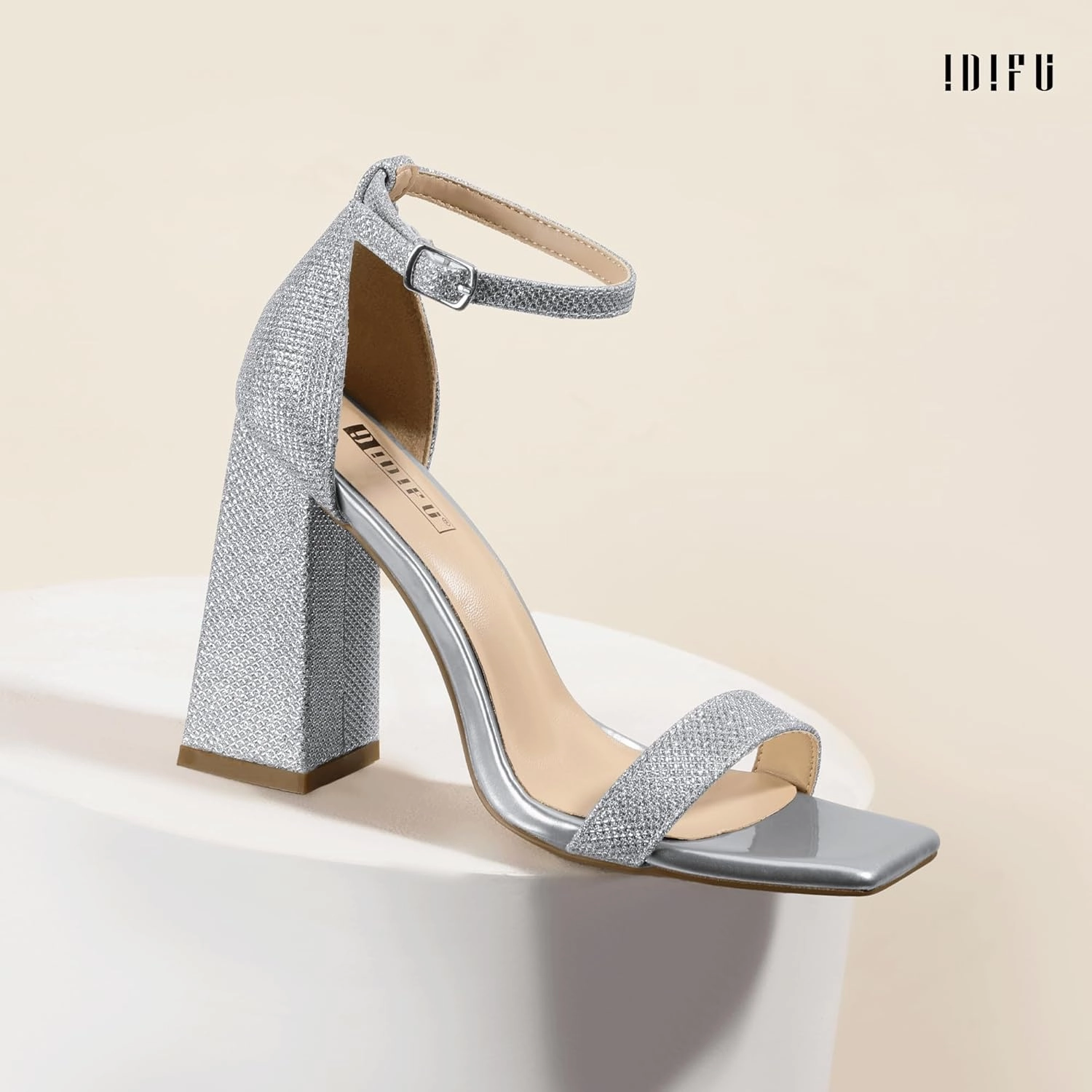 IDIFU IN4 Chunky High Heels for Women Block Thick Square Open Toe Ankle Strap Heeled Sandals Wedding Bride Prom Dance Graduation Dress Shoes Comfortable Sexy Cute Trendy Summer Casual Dressy Heels