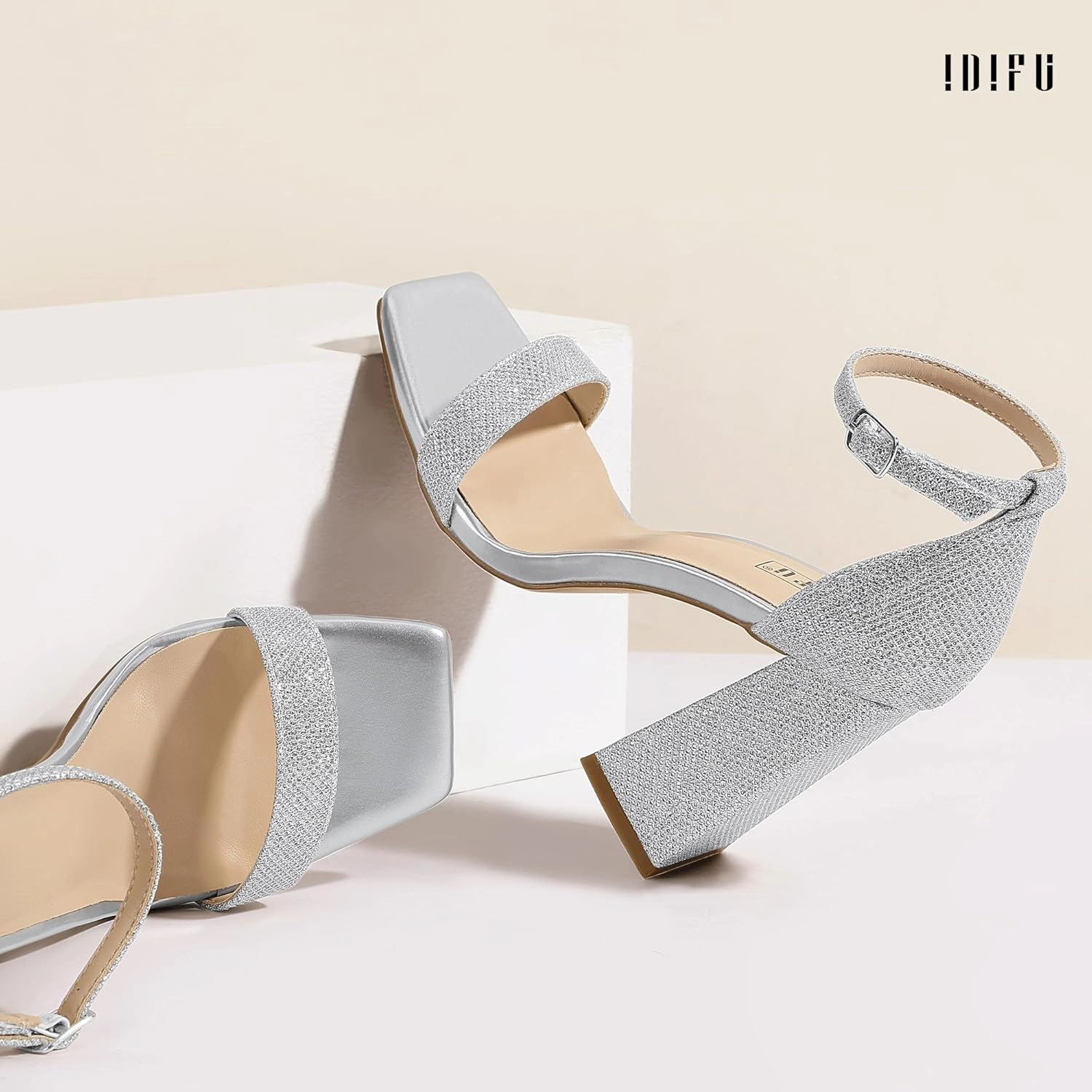 IDIFU IN4 Chunky High Heels for Women Block Thick Square Open Toe Ankle Strap Heeled Sandals Wedding Bride Prom Dance Graduation Dress Shoes Comfortable Sexy Cute Trendy Summer Casual Dressy Heels