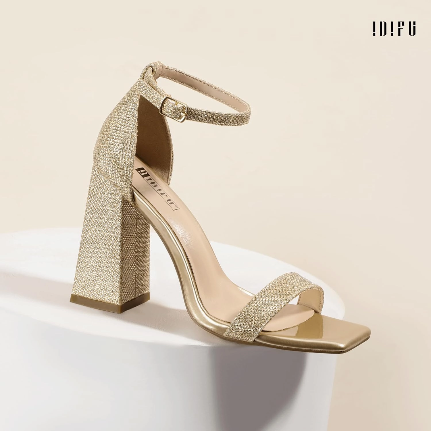IDIFU IN4 Chunky High Heels for Women Block Thick Square Open Toe Ankle Strap Heeled Sandals Wedding Bride Prom Dance Graduation Dress Shoes Comfortable Sexy Cute Trendy Summer Casual Dressy Heels
