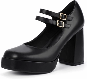 IDIFU IN4 Mary Jane Shoes Platform Chunky High Heels Closed Toe Dress Shoes for Women Wedding Work Business Homecoming Party Shoes Comfortable Casual Dressy Square Toe Heels Pumps