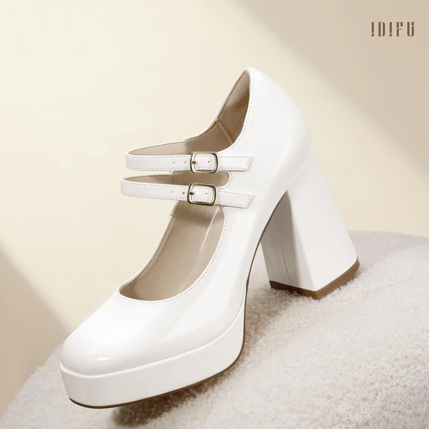 IDIFU IN4 Mary Jane Shoes Platform Chunky High Heels Closed Toe Dress Shoes for Women Wedding Work Business Homecoming Party Shoes Comfortable Casual Dressy Square Toe Heels Pumps