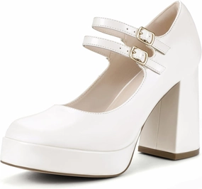 IDIFU IN4 Mary Jane Shoes Platform Chunky High Heels Closed Toe Dress Shoes for Women Wedding Work Business Homecoming Party Shoes Comfortable Casual Dressy Square Toe Heels Pumps