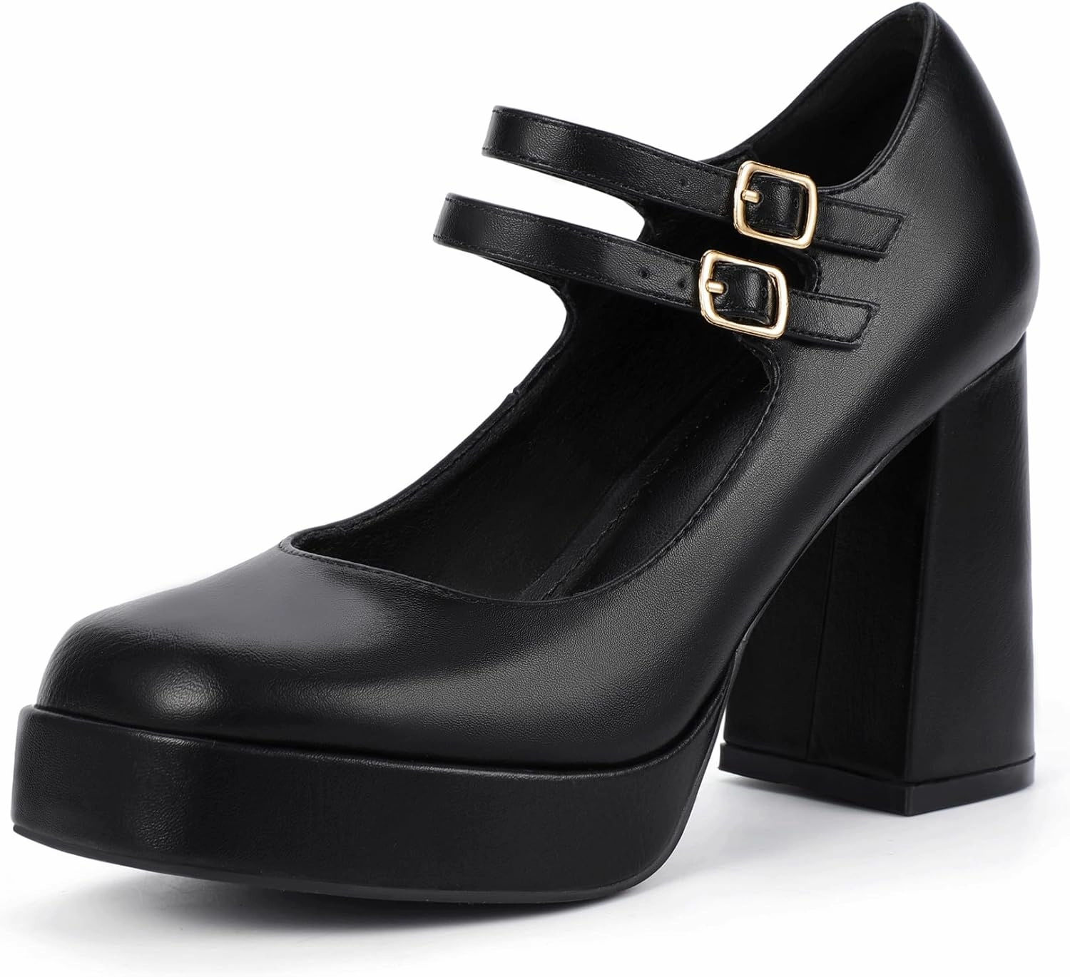 IDIFU IN4 Mary Jane Shoes Platform Chunky High Heels Closed Toe Dress Shoes for Women Wedding Work Business Homecoming Party Shoes Comfortable Casual Dressy Square Toe Heels Pumps