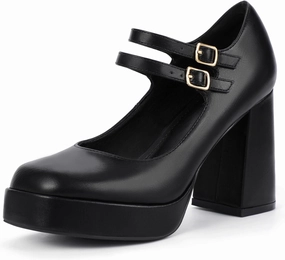 IDIFU IN4 Mary Jane Shoes Platform Chunky High Heels Closed Toe Dress Shoes for Women Wedding Work Business Homecoming Party Shoes Comfortable Casual Dressy Square Toe Heels Pumps