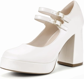 IDIFU IN4 Mary Jane Shoes Platform Chunky High Heels Closed Toe Dress Shoes for Women Wedding Work Business Homecoming Party Shoes Comfortable Casual Dressy Square Toe Heels Pumps