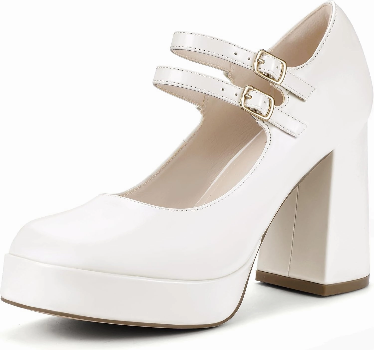IDIFU IN4 Mary Jane Shoes Platform Chunky High Heels Closed Toe Dress Shoes for Women Wedding Work Business Homecoming Party Shoes Comfortable Casual Dressy Square Toe Heels Pumps