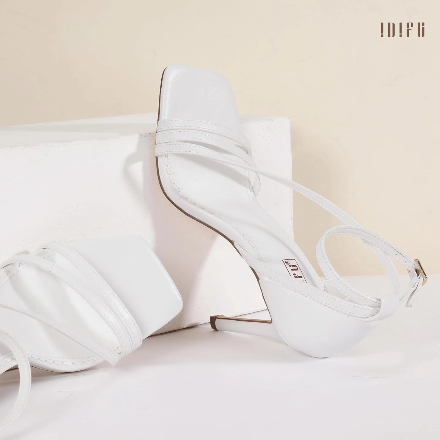 IDIFU IN4 Strappy Heels for Women Sexy High Stiletto Square Open Toe Heels Dress Shoes for Women Dressy Wedding Prom Bridal Bridesmaid Shoes Ankle Strap Heeled Sandals Comfortable Cute Trendy Heels