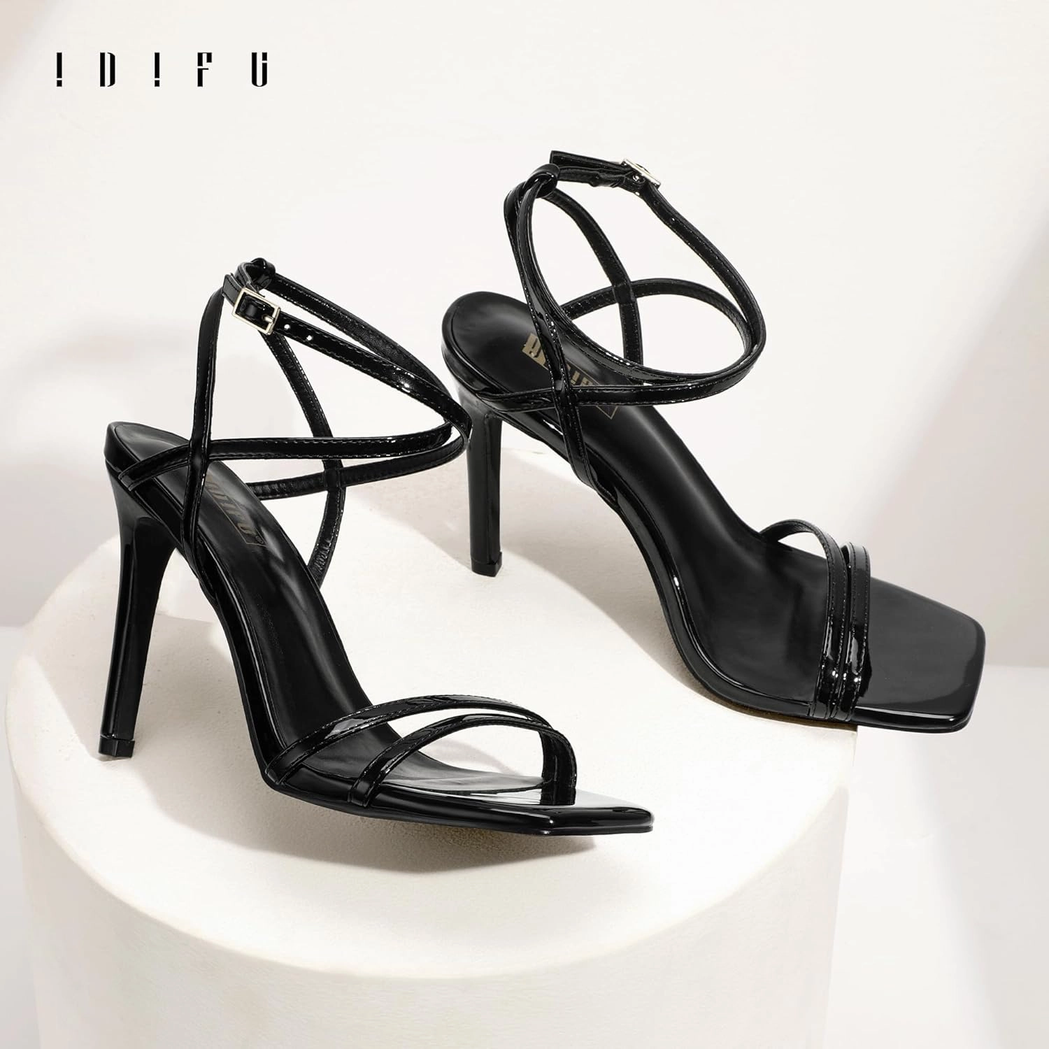 IDIFU IN4 Strappy Heels Stiletto High Heel Square Open Toe Slingback Dress Shoes for Women Adjustable Ankle Strap Heeled Sandals Wedding Prom Bridal Dressy Fashion Trendy Comfortable Skinny Heels