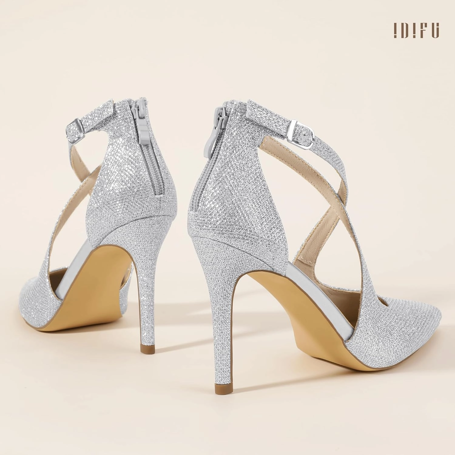 IDIFU IN4 Women's Pumps Closed Toe Stiletto Heels Strappy Wedding Bridal Office Homecoming Work Prom Dress Shoes Bride Comfortable Dressy Formal Pointed Toe Zip