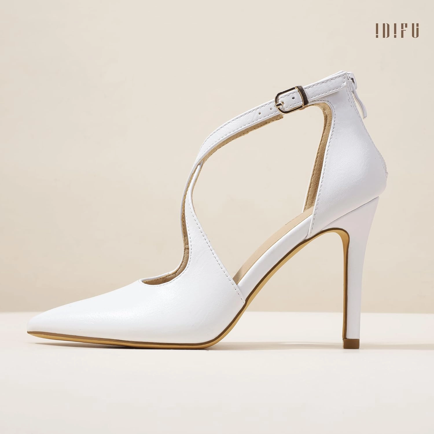 IDIFU IN4 Women's Pumps Closed Toe Stiletto Heels Strappy Wedding Bridal Office Homecoming Work Prom Dress Shoes Bride Comfortable Dressy Formal Pointed Toe Zip