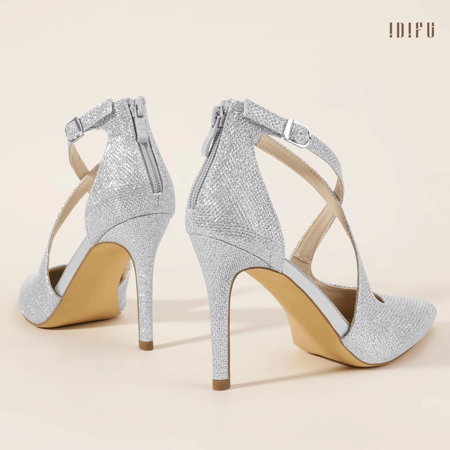 IDIFU IN4 Women's Pumps Closed Toe Stiletto Heels Strappy Wedding Bridal Office Homecoming Work Prom Dress Shoes Bride Comfortable Dressy Formal Pointed Toe Zip