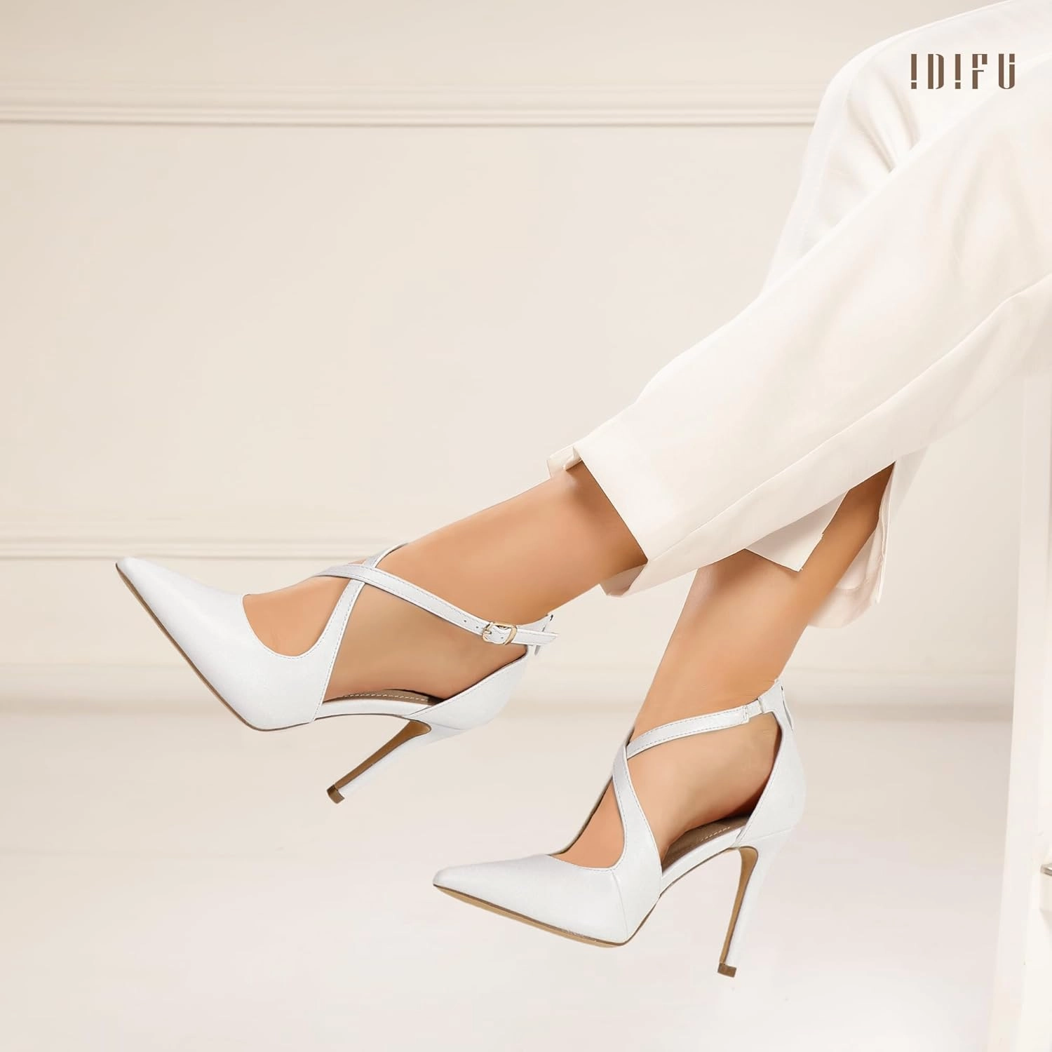 IDIFU IN4 Women's Pumps Closed Toe Stiletto Heels Strappy Wedding Bridal Office Homecoming Work Prom Dress Shoes Bride Comfortable Dressy Formal Pointed Toe Zip