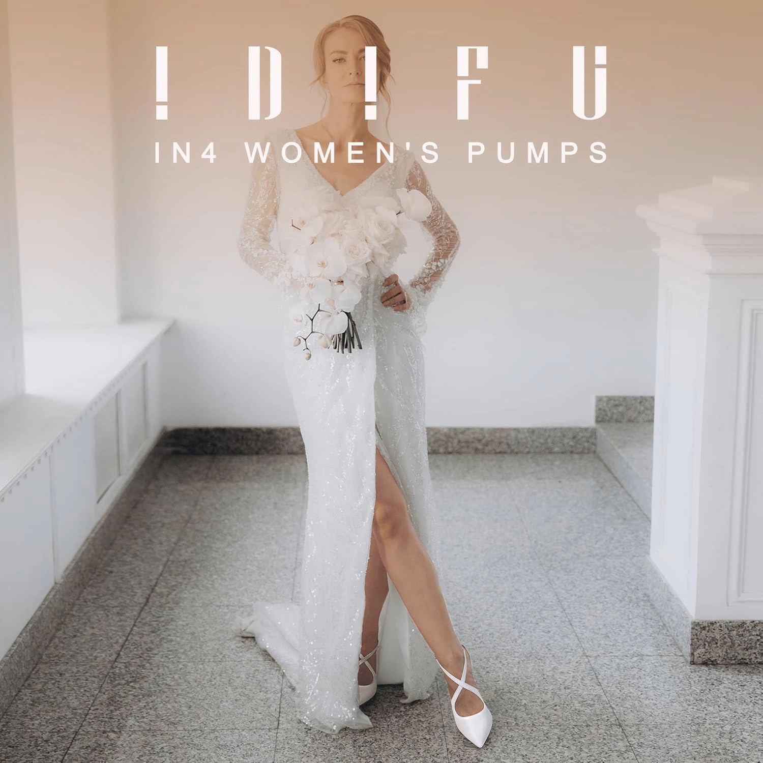IDIFU IN4 Women's Pumps Closed Toe Stiletto Heels Strappy Wedding Bridal Office Homecoming Work Prom Dress Shoes Bride Comfortable Dressy Formal Pointed Toe Zip