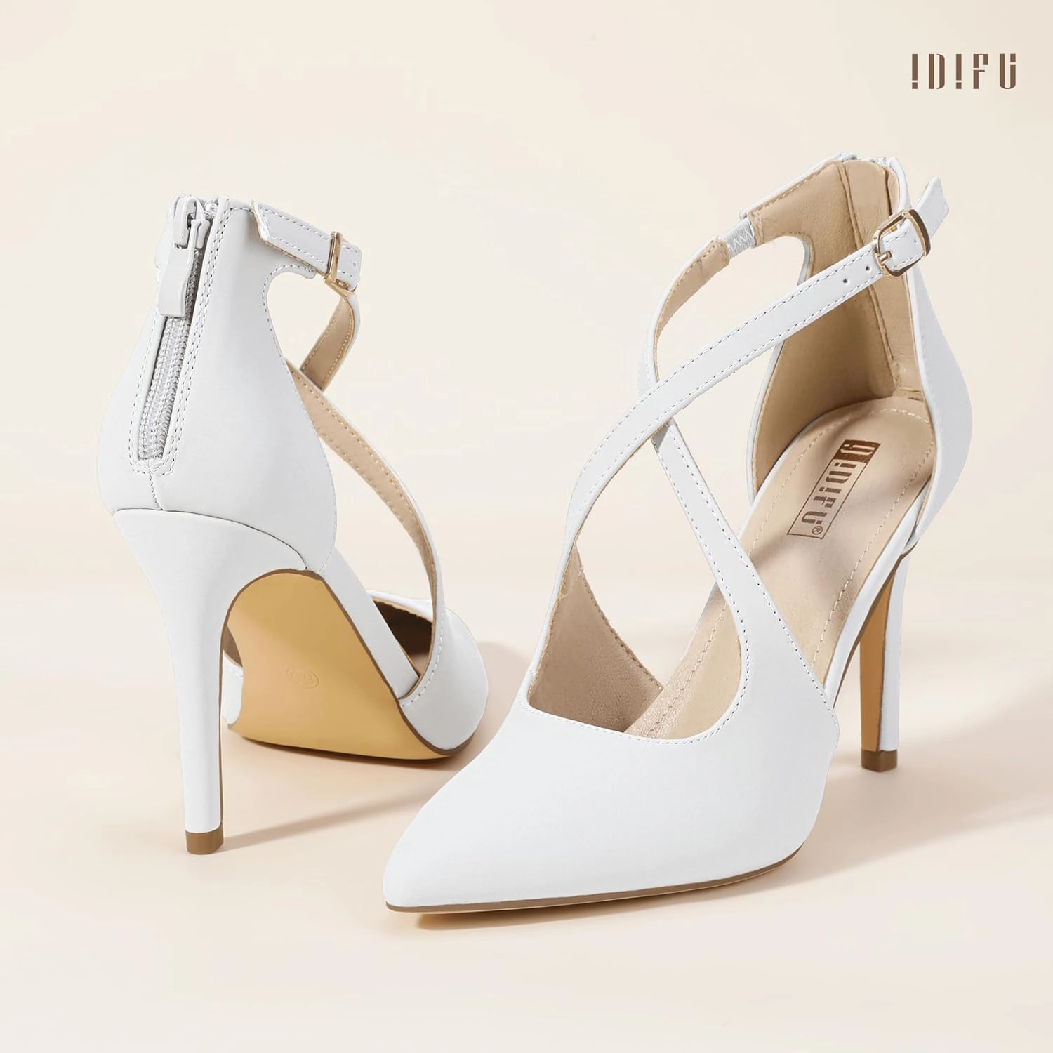 IDIFU IN4 Women's Pumps Closed Toe Stiletto Heels Strappy Wedding Bridal Office Homecoming Work Prom Dress Shoes Bride Comfortable Dressy Formal Pointed Toe Zip
