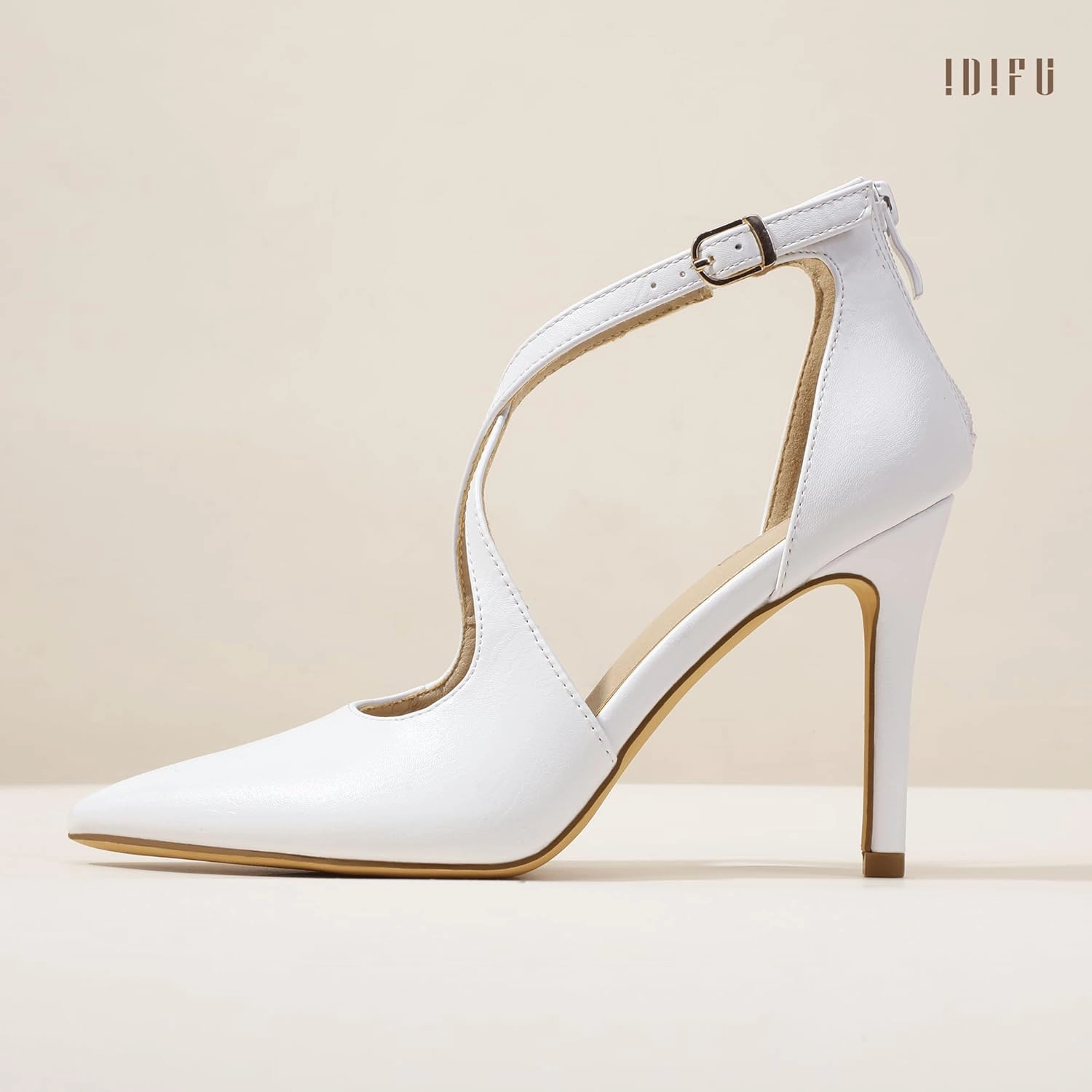 IDIFU IN4 Women's Pumps Closed Toe Stiletto Heels Strappy Wedding Bridal Office Homecoming Work Prom Dress Shoes Bride Comfortable Dressy Formal Pointed Toe Zip