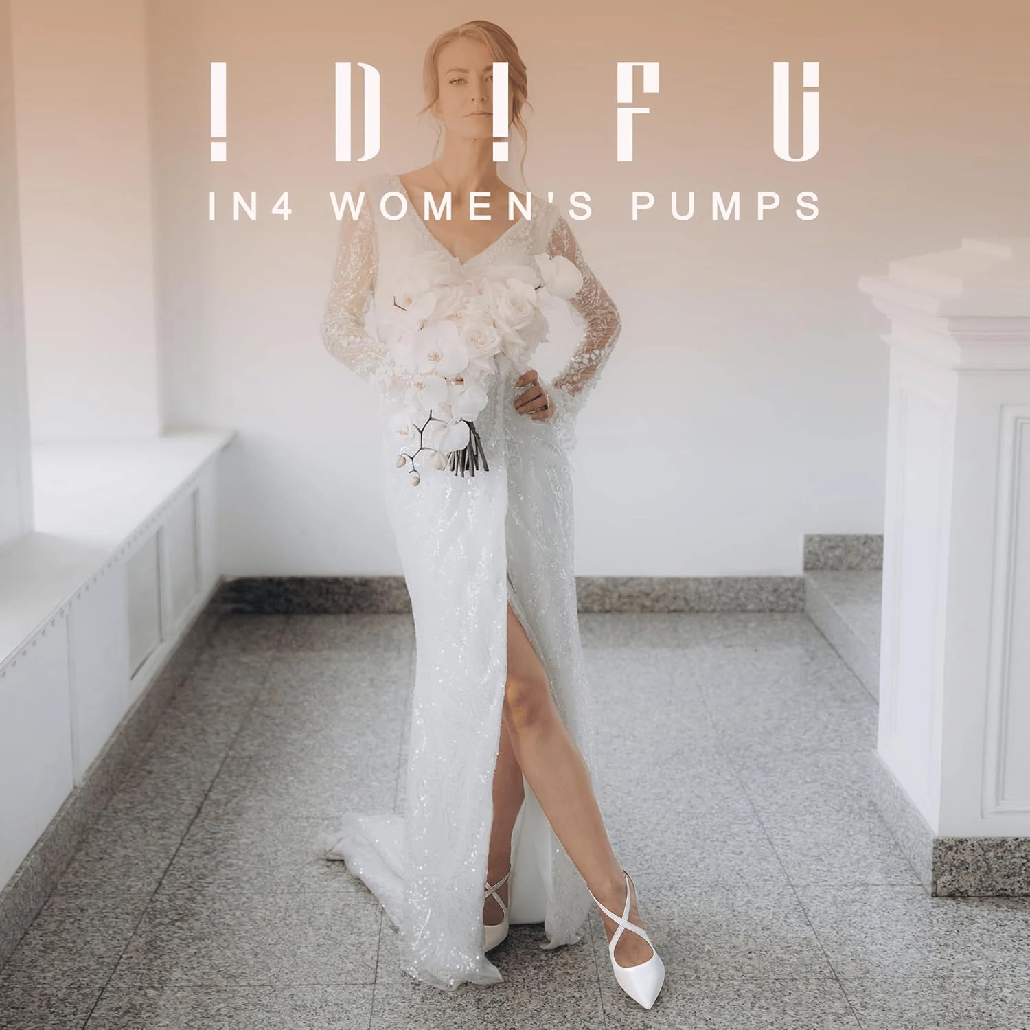 IDIFU IN4 Women's Pumps Closed Toe Stiletto Heels Strappy Wedding Bridal Office Homecoming Work Prom Dress Shoes Bride Comfortable Dressy Formal Pointed Toe Zip
