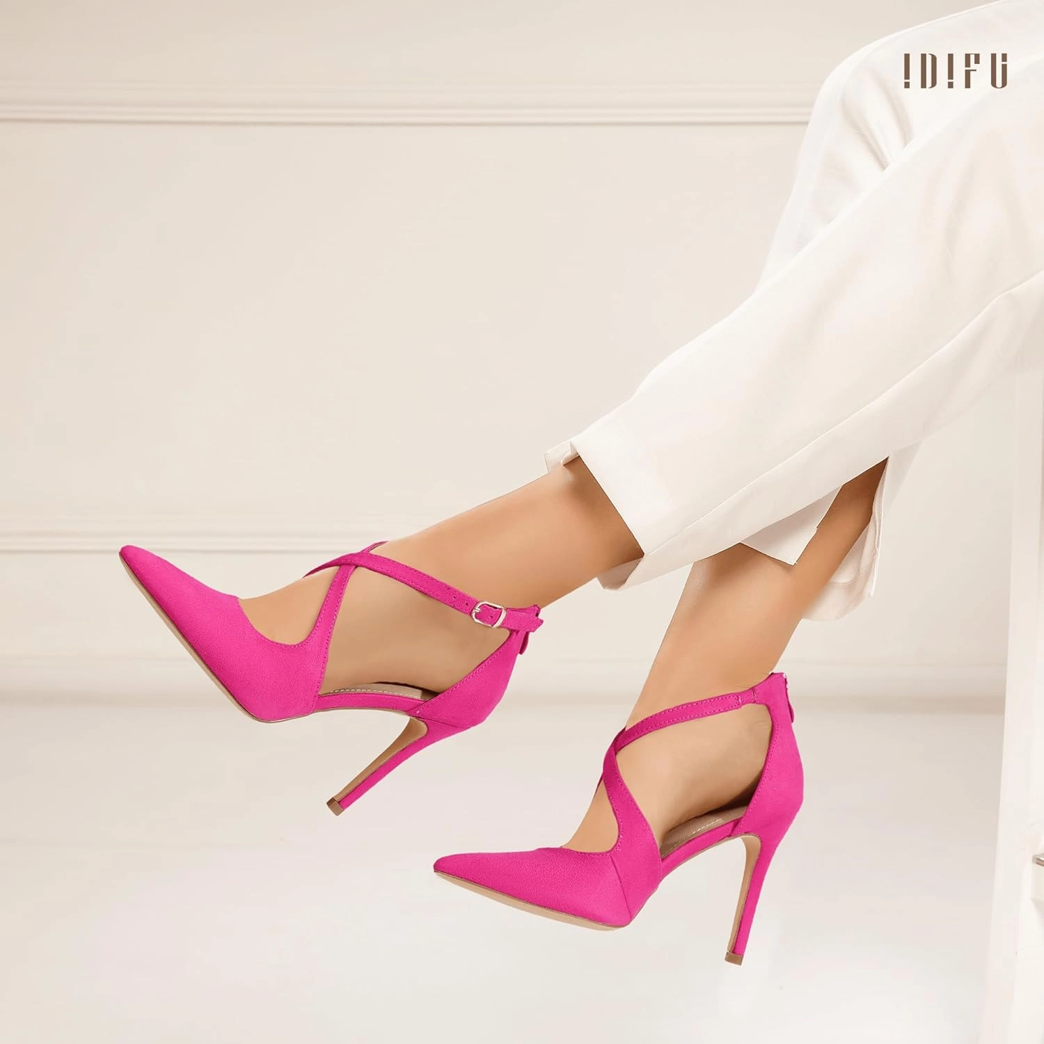 IDIFU IN4 Women's Pumps Closed Toe Stiletto Heels Strappy Wedding Bridal Office Homecoming Work Prom Dress Shoes Bride Comfortable Dressy Formal Pointed Toe Zip