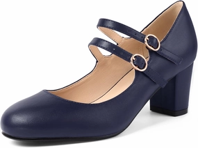 IDIFU Women's Dress Shoes for Women Pumps Mary Jane Heels Low Block Round Closed Toe Wedding Office Work