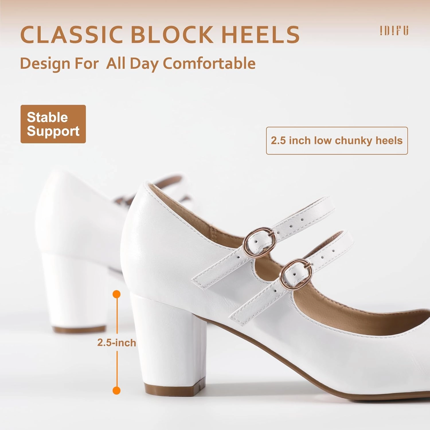 IDIFU Women's Dress Shoes for Women Pumps Mary Jane Heels Low Block Round Closed Toe Wedding Office Work