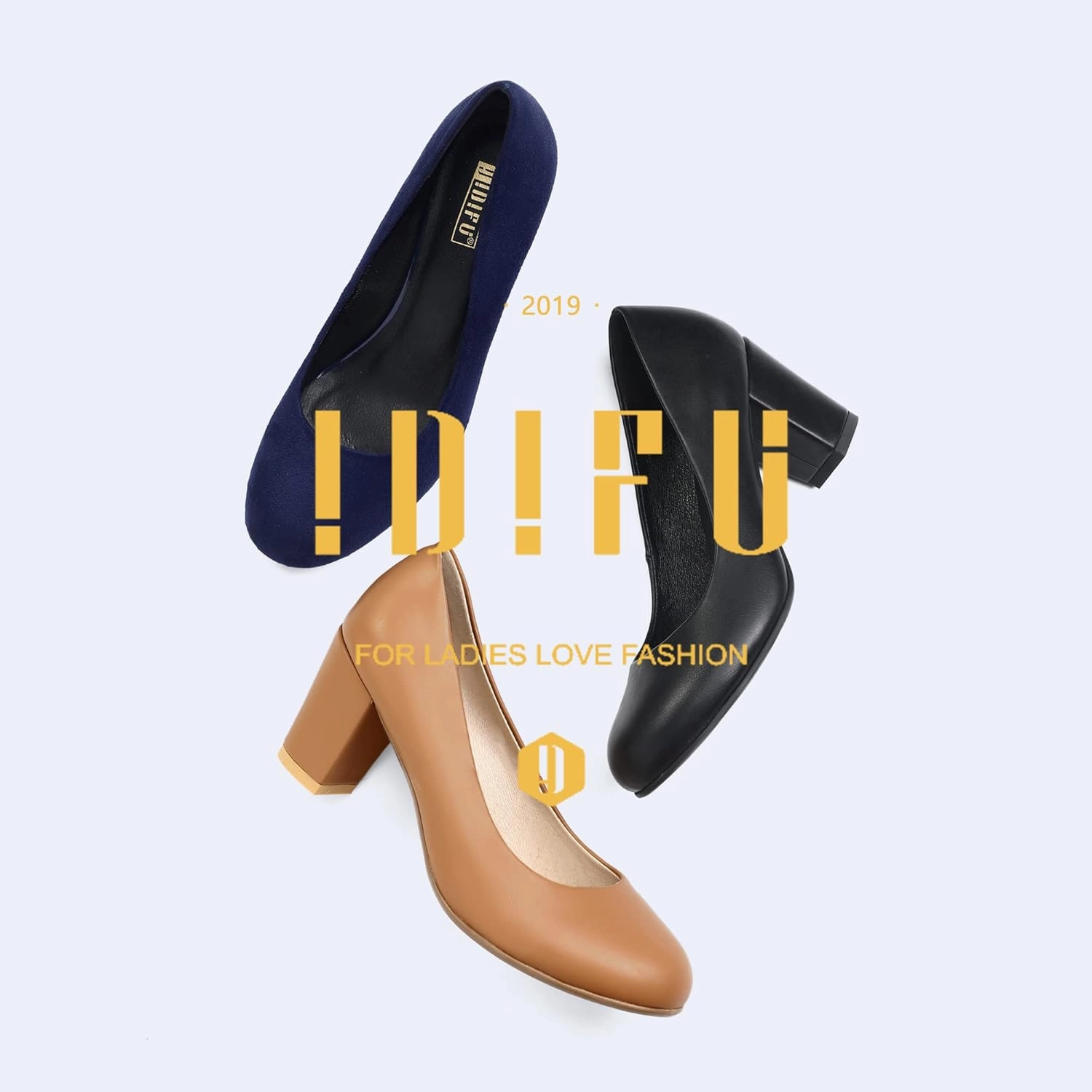 IDIFU Women's Sherry Dress Low Block Chunky Heels Pumps Closed Round Toe Shoes for Wedding Office Evening