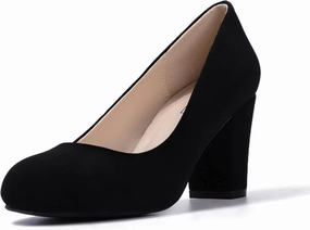 IDIFU Women's Sherry Dress Low Block Chunky Heels Pumps Closed Round Toe Shoes for Wedding Office Evening