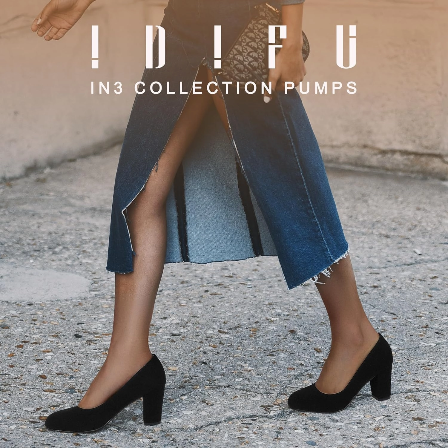 IDIFU Women's Sherry Dress Low Block Chunky Heels Pumps Closed Round Toe Shoes for Wedding Office Evening