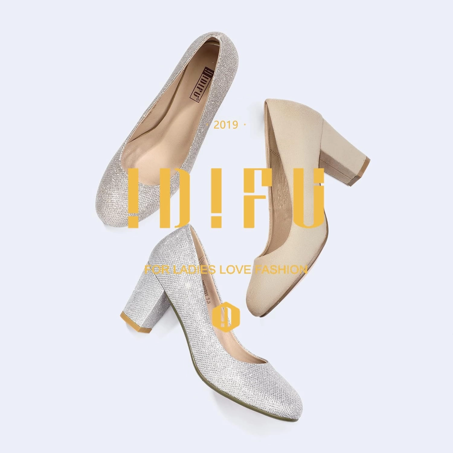 IDIFU Women's Sherry Dress Low Block Chunky Heels Pumps Closed Round Toe Shoes for Wedding Office Evening