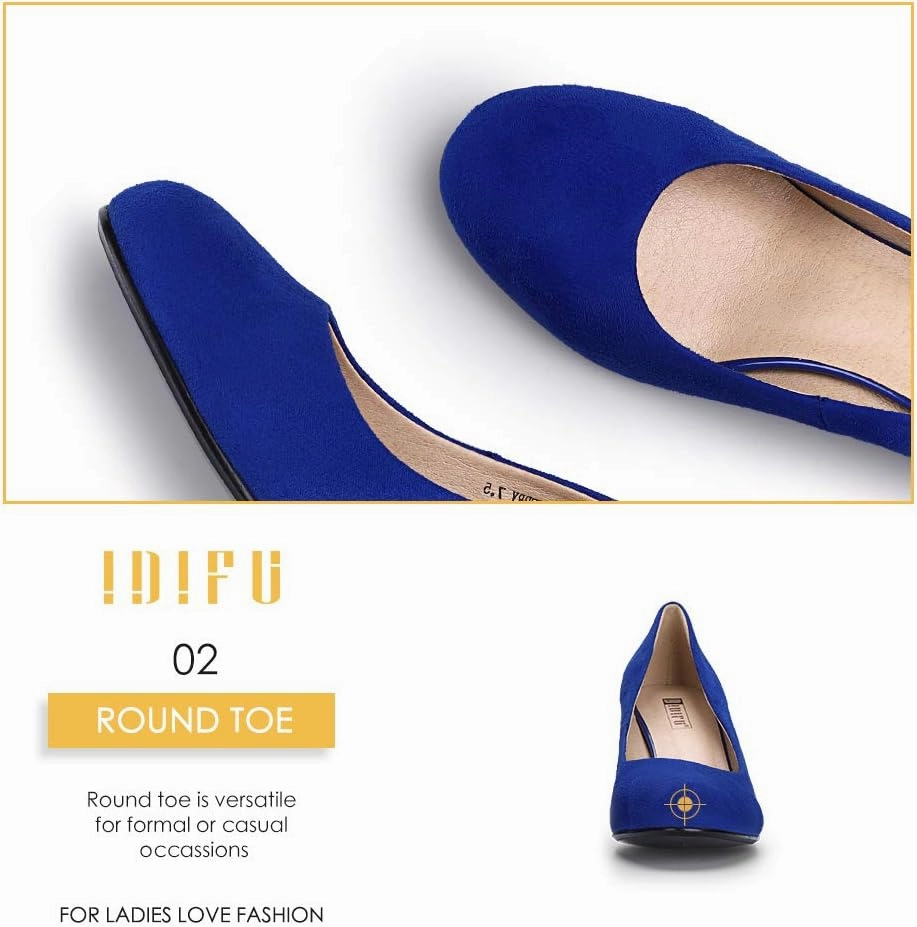 IDIFU Women's Sherry Dress Low Block Chunky Heels Pumps Closed Round Toe Shoes for Wedding Office Evening