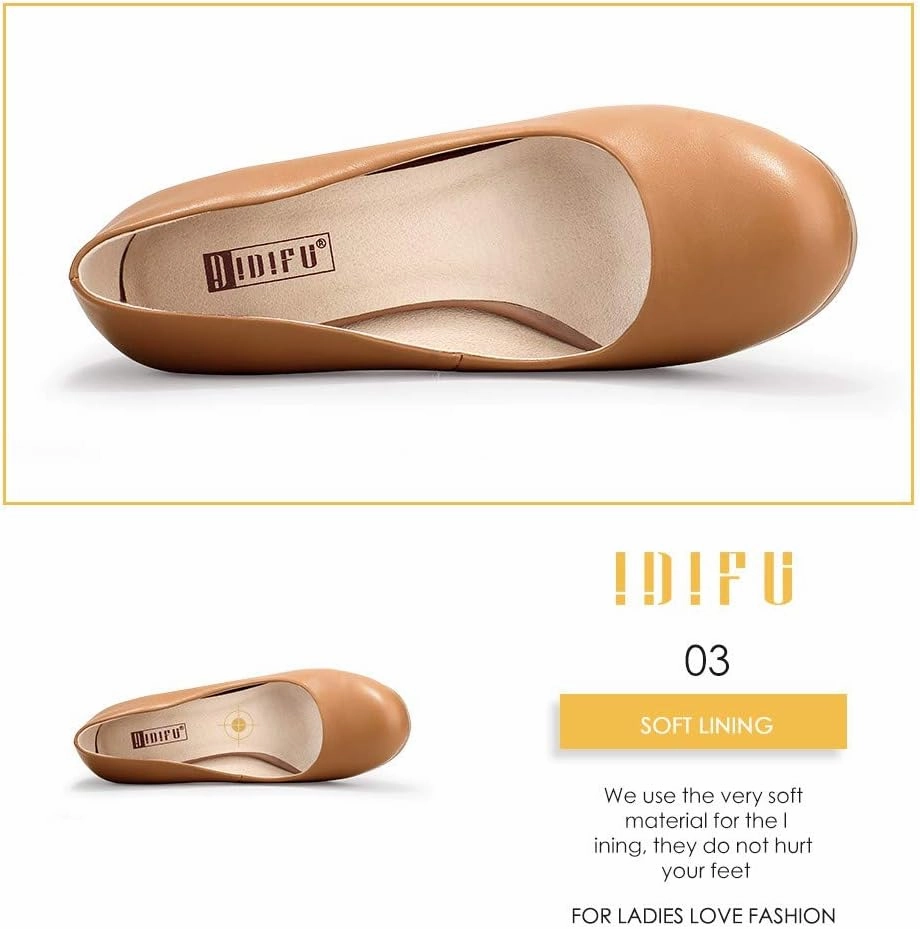 IDIFU Women's Sherry Dress Low Block Chunky Heels Pumps Closed Round Toe Shoes for Wedding Office Evening
