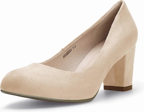 IDIFU Women's Sherry Dress Low Block Chunky Heels Pumps Closed Round Toe Shoes for Wedding Office Evening