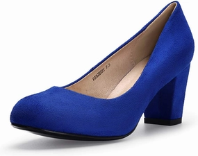 IDIFU Women's Sherry Dress Low Block Chunky Heels Pumps Closed Round Toe Shoes for Wedding Office Evening