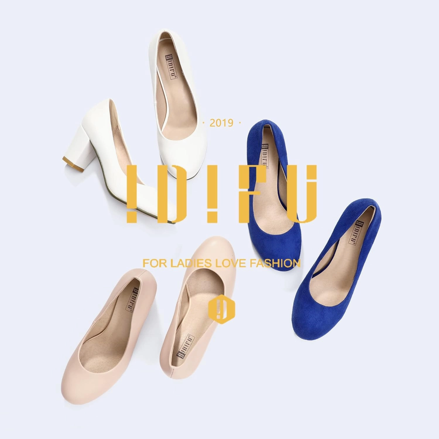 IDIFU Women's Sherry Dress Low Block Chunky Heels Pumps Closed Round Toe Shoes for Wedding Office Evening