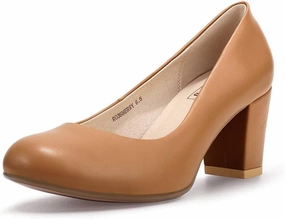 IDIFU Women's Sherry Dress Low Block Chunky Heels Pumps Closed Round Toe Shoes for Wedding Office Evening