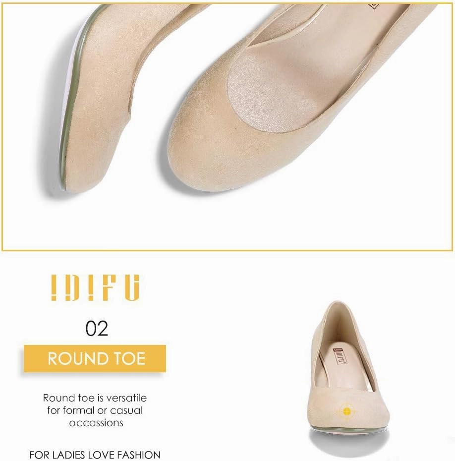 IDIFU Women's Sherry Dress Low Block Chunky Heels Pumps Closed Round Toe Shoes for Wedding Office Evening