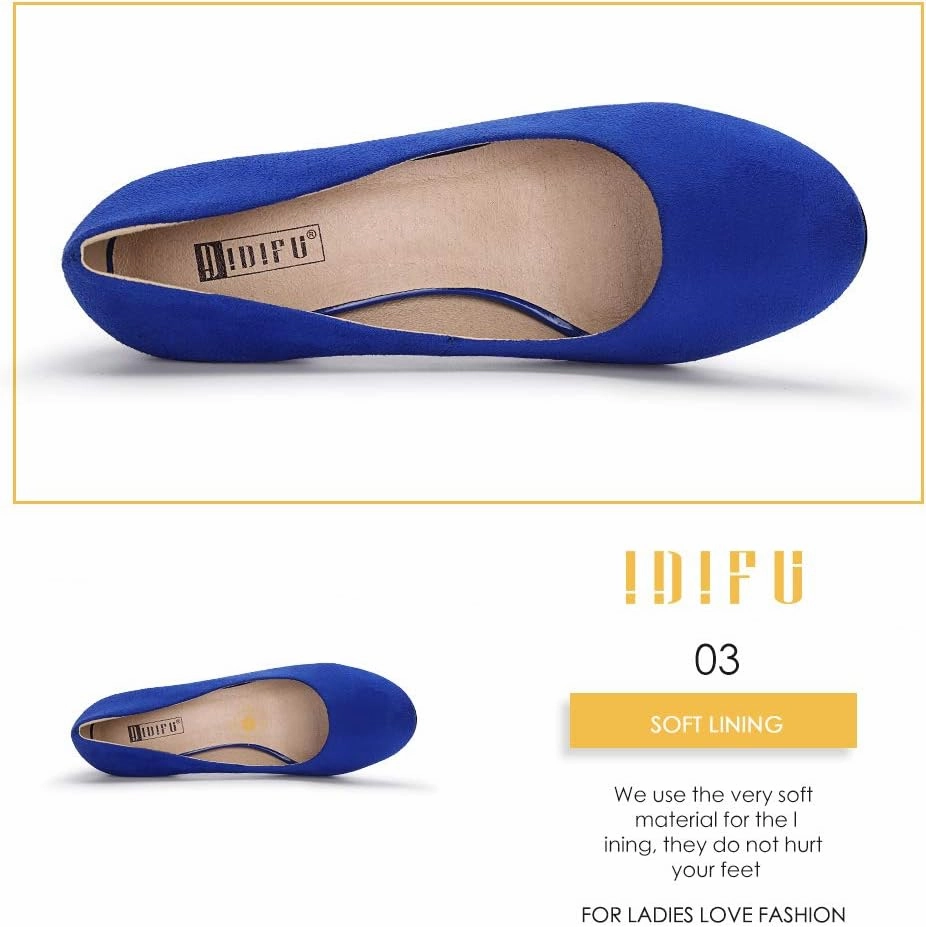 IDIFU Women's Sherry Dress Low Block Chunky Heels Pumps Closed Round Toe Shoes for Wedding Office Evening