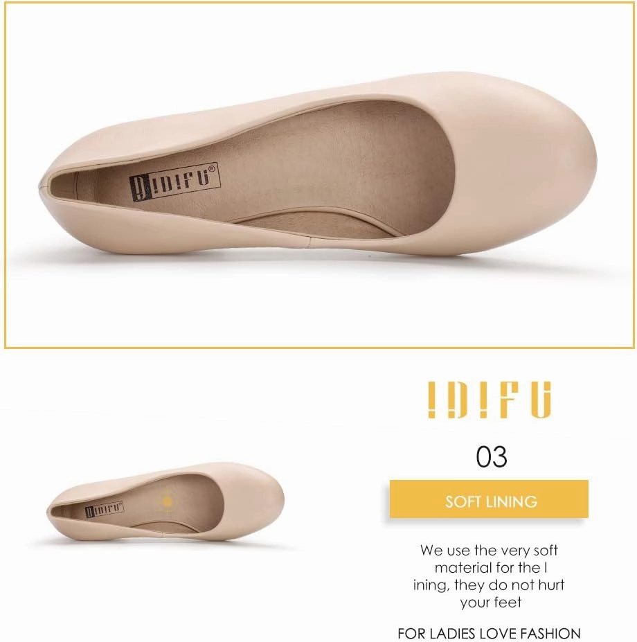 IDIFU Women's Sherry Dress Low Block Chunky Heels Pumps Closed Round Toe Shoes for Wedding Office Evening