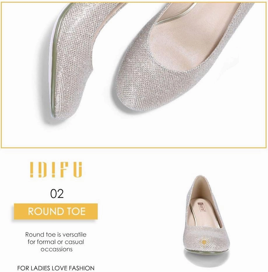 IDIFU Women's Sherry Dress Low Block Chunky Heels Pumps Closed Round Toe Shoes for Wedding Office Evening