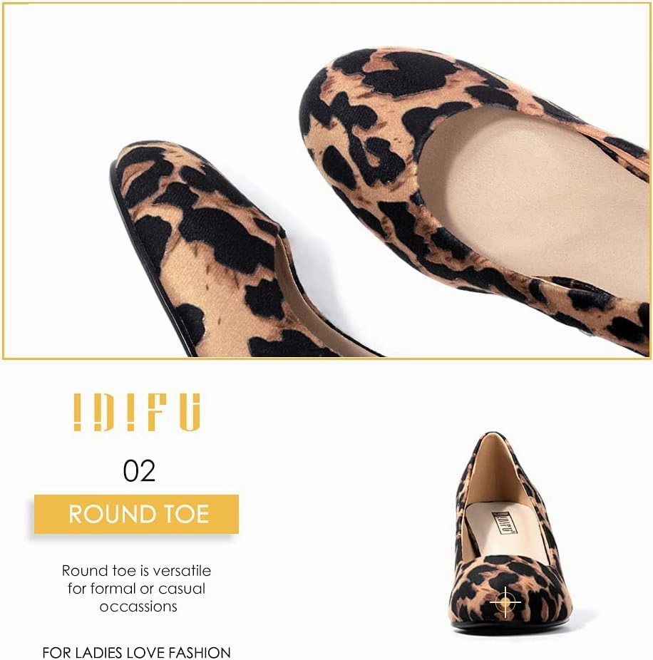 IDIFU Women's Sherry Dress Low Block Chunky Heels Pumps Closed Round Toe Shoes for Wedding Office Evening