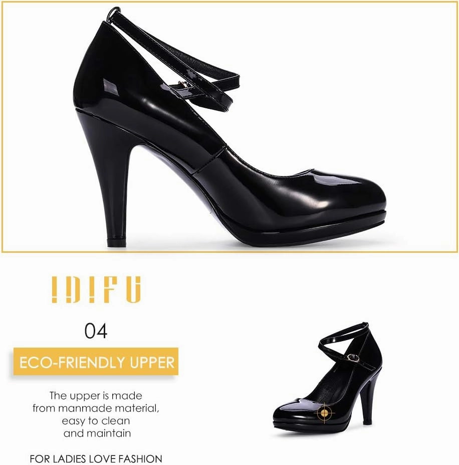 IDIFU Women's Tracy Platform High Heels Closed Toe Pumps Strappy Cross Ankle Strap Shoes for Casual Work Wedding