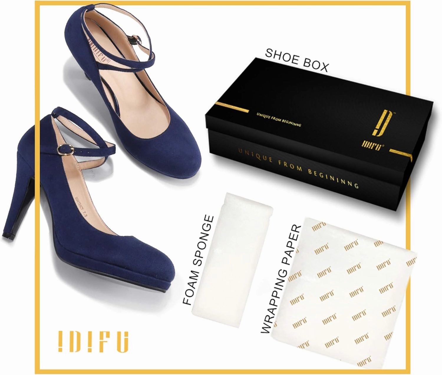 IDIFU Women's Tracy Platform High Heels Closed Toe Pumps Strappy Cross Ankle Strap Shoes for Casual Work Wedding