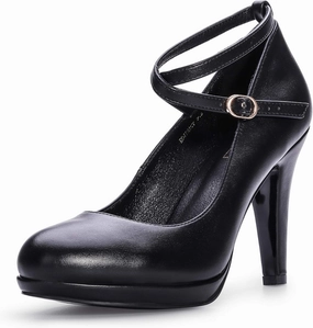 IDIFU Women's Tracy Platform High Heels Closed Toe Pumps Strappy Cross Ankle Strap Shoes for Casual Work Wedding