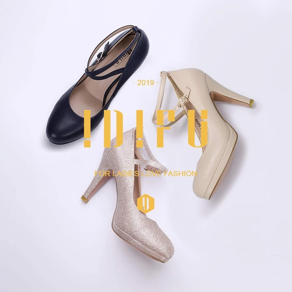 IDIFU Women's Tracy Platform High Heels Closed Toe Pumps Strappy Cross Ankle Strap Shoes for Casual Work Wedding