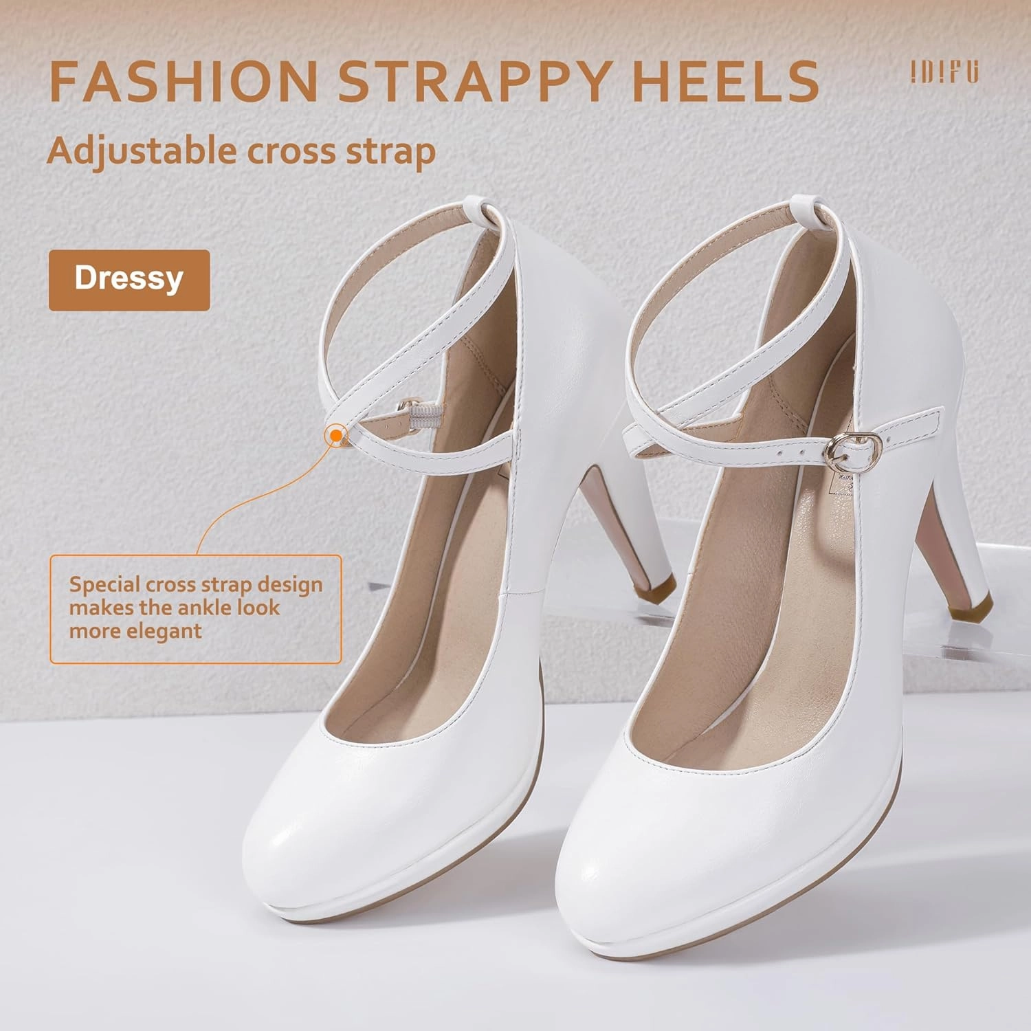 IDIFU Women's Tracy Platform High Heels Closed Toe Pumps Strappy Cross Ankle Strap Shoes for Casual Work Wedding