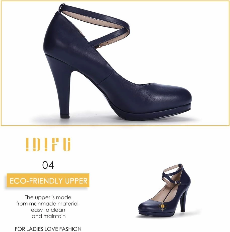 IDIFU Women's Tracy Platform High Heels Closed Toe Pumps Strappy Cross Ankle Strap Shoes for Casual Work Wedding