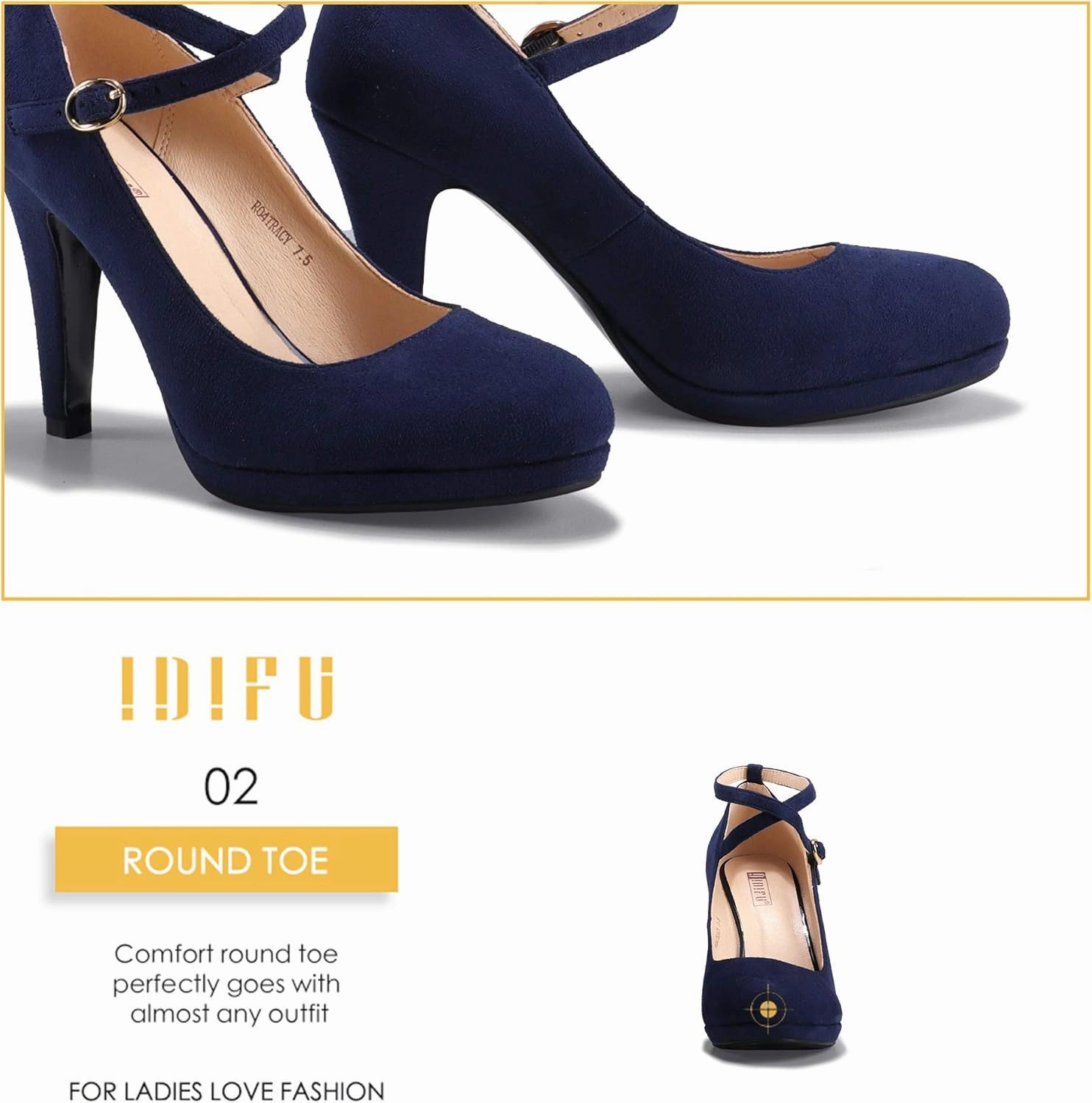 IDIFU Women's Tracy Platform High Heels Closed Toe Pumps Strappy Cross Ankle Strap Shoes for Casual Work Wedding