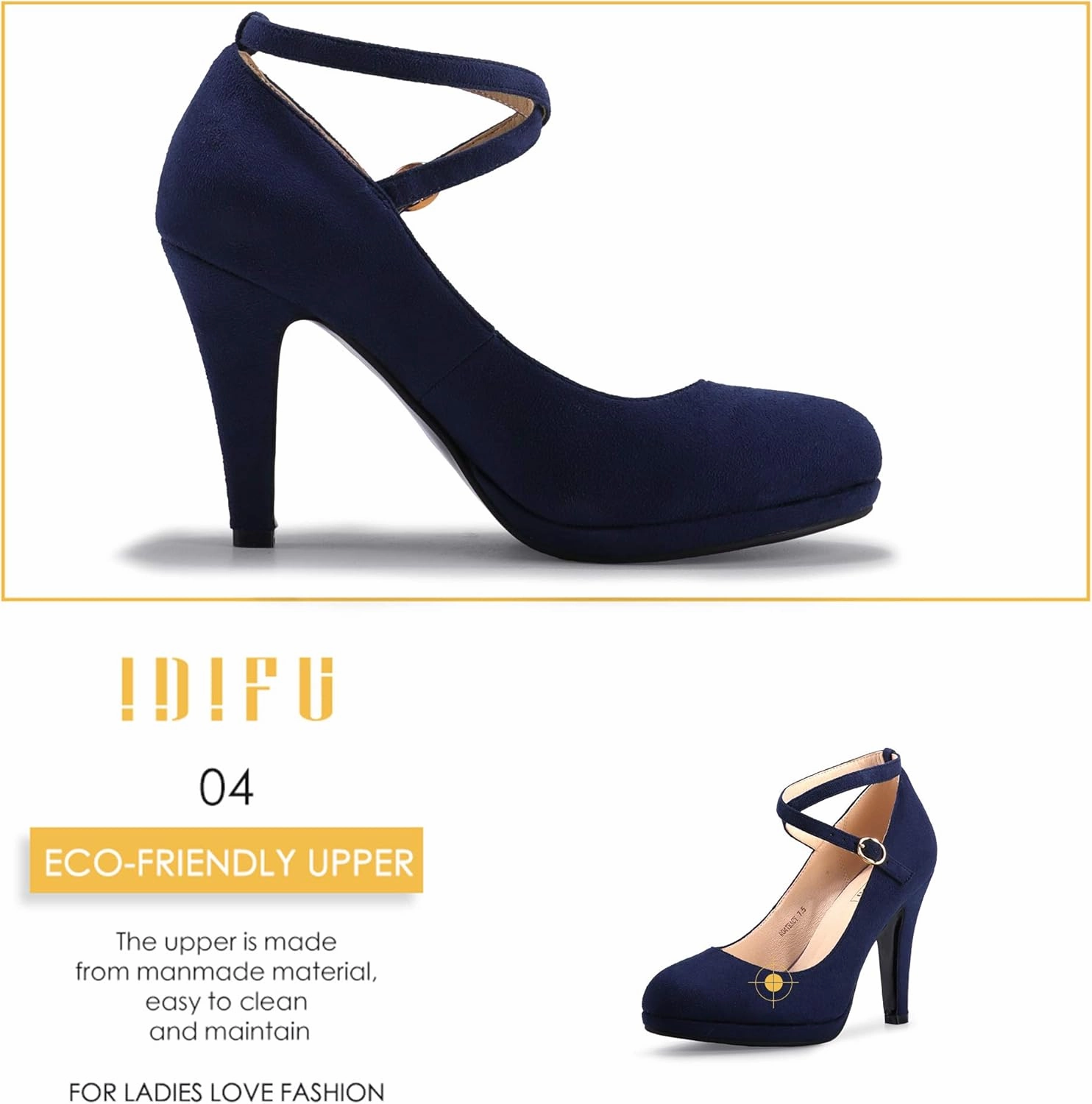 IDIFU Women's Tracy Platform High Heels Closed Toe Pumps Strappy Cross Ankle Strap Shoes for Casual Work Wedding